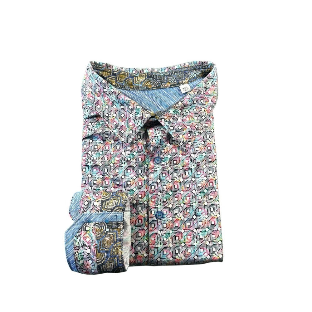 Robert Graham Multicolor Abstract Flip Cuff Cotton Button Front Size 3XL